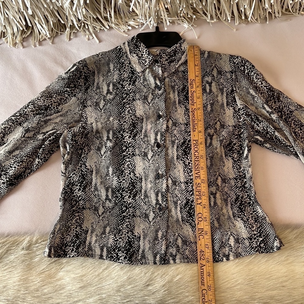 Vintage ANN TAYLOR Beige Black Sheer Snake 3/4 Sleeves 4P Button Down Shirt - Picture 7 of 13